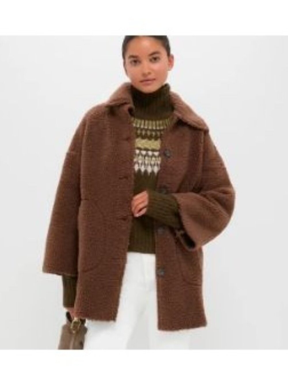 The Great. Chocolate Plush Car Coat 1 Small Oversized Teddy Jacket Fleece Brown